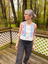 Load image into Gallery viewer, One-of-a-Kind: Vintage Floral Tablecloth Pearl Snap Tank (S)
