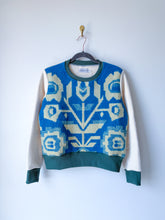 Load image into Gallery viewer, One-of-a-Kind: Blue Floral Ukrainian Blanket Pullover (M)
