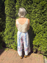 Load image into Gallery viewer, One-of-a-Kind: Vintage Pink and Blue Floral Tablecloth Easy Pant (M)
