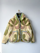 Load image into Gallery viewer, One-of-a-Kind: Butter Yellow and Floral Ukrainian Blanket Hooded Flora Jacket (S)
