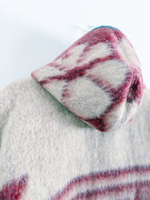 Load image into Gallery viewer, One-of-a-Kind: Burgundy and Gray Floral Ukrainian Blanket Hooded Flora Jacket (L)
