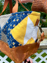 Load image into Gallery viewer, One-of-a-Kind: Yellow and Indigo Leaf Project Bag (with detachable strap)
