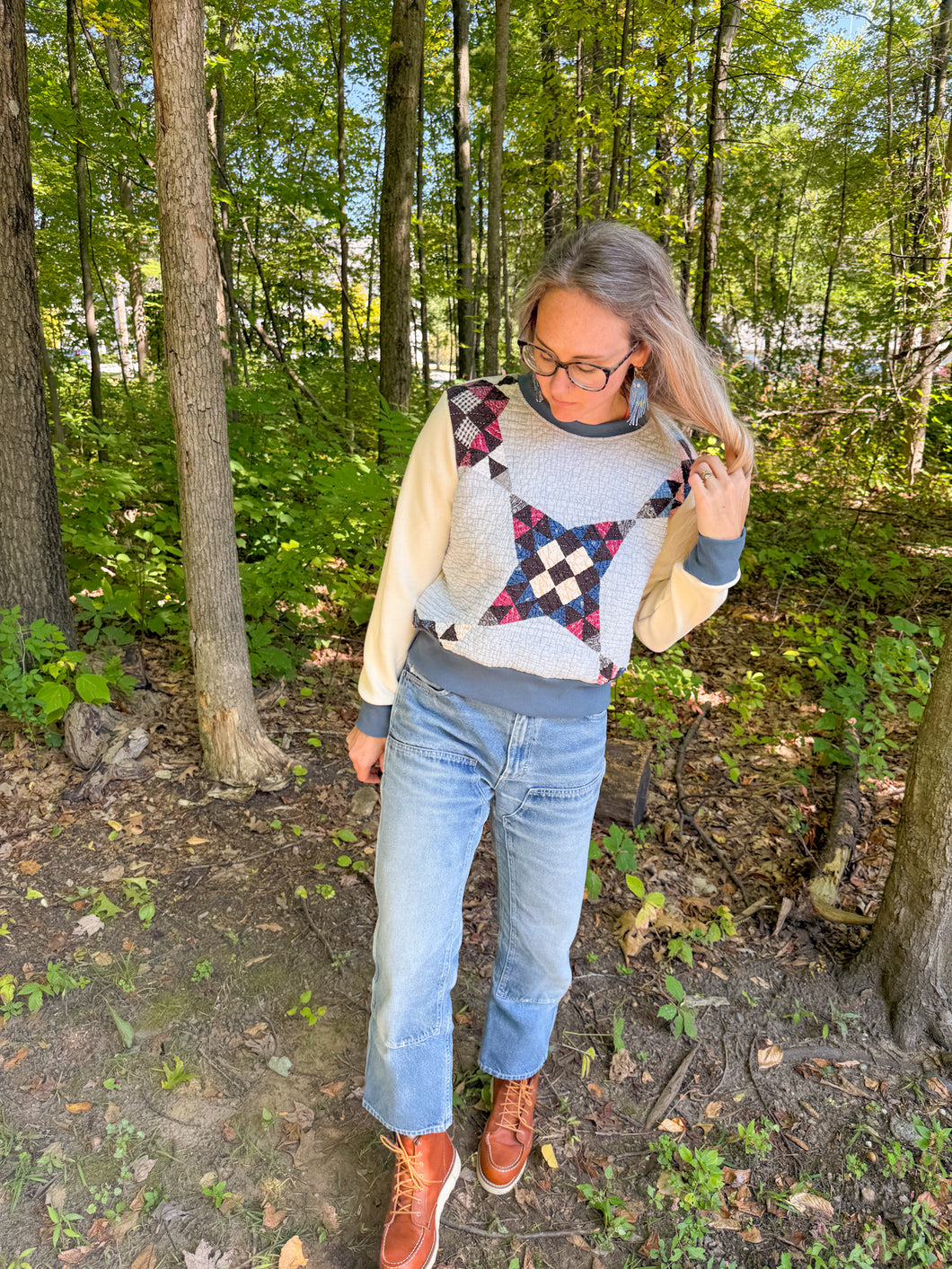 One-of-a-Kind: Pine Burr Nine Patch French Terry Pullover (M)