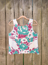 Load image into Gallery viewer, One-of-a-Kind: Vintage purple and teal Floral Tablecloth Pearl Snap Tank (S)
