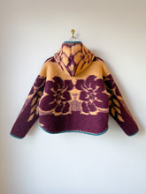 Load image into Gallery viewer, One-of-a-Kind: Plum and Tan Floral Ukrainian Blanket Hooded Flora Jacket (S)
