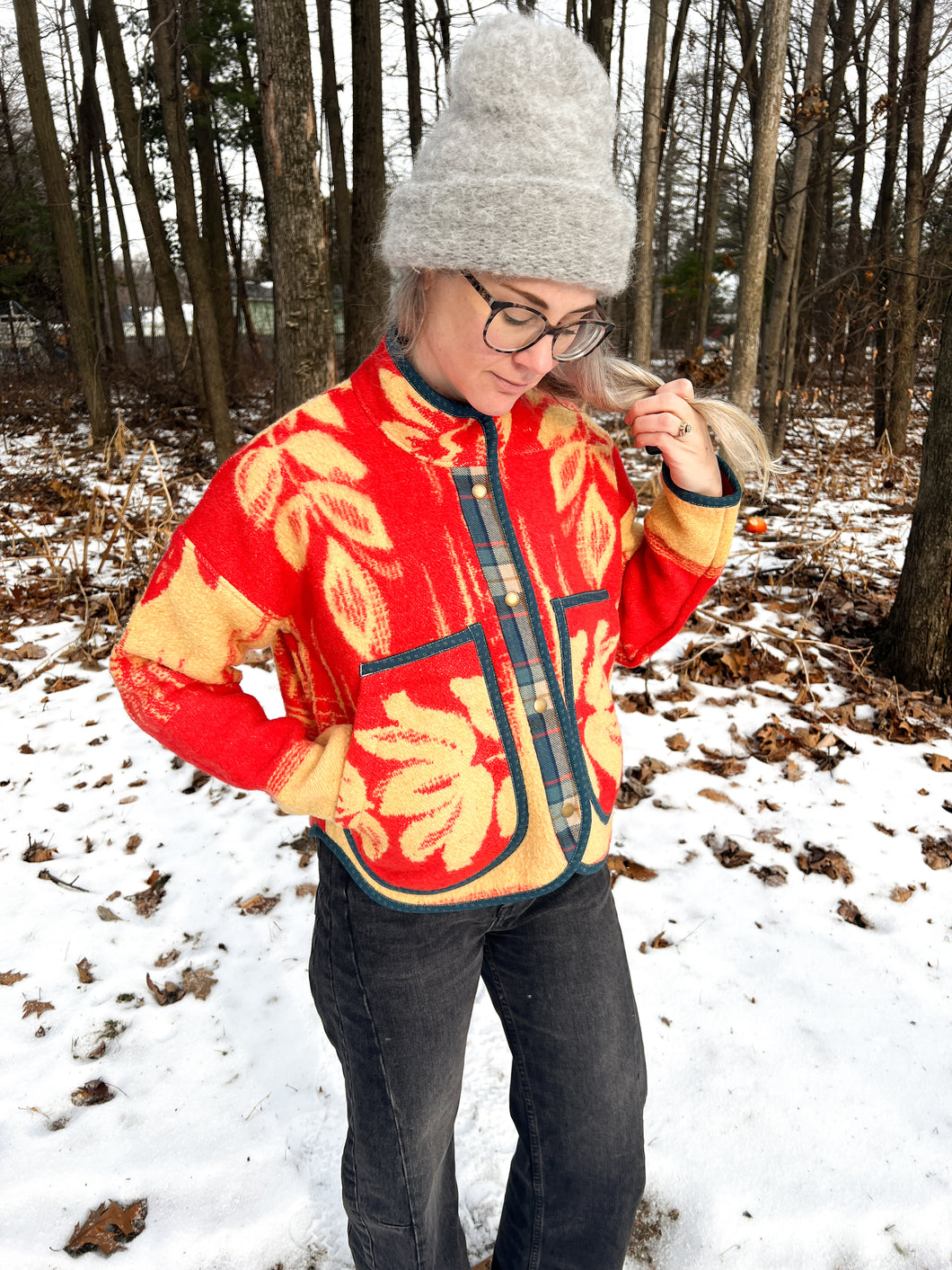 One-of-a-Kind: Hawaiian Floral Wool Blanket Flora Jacket (XS)