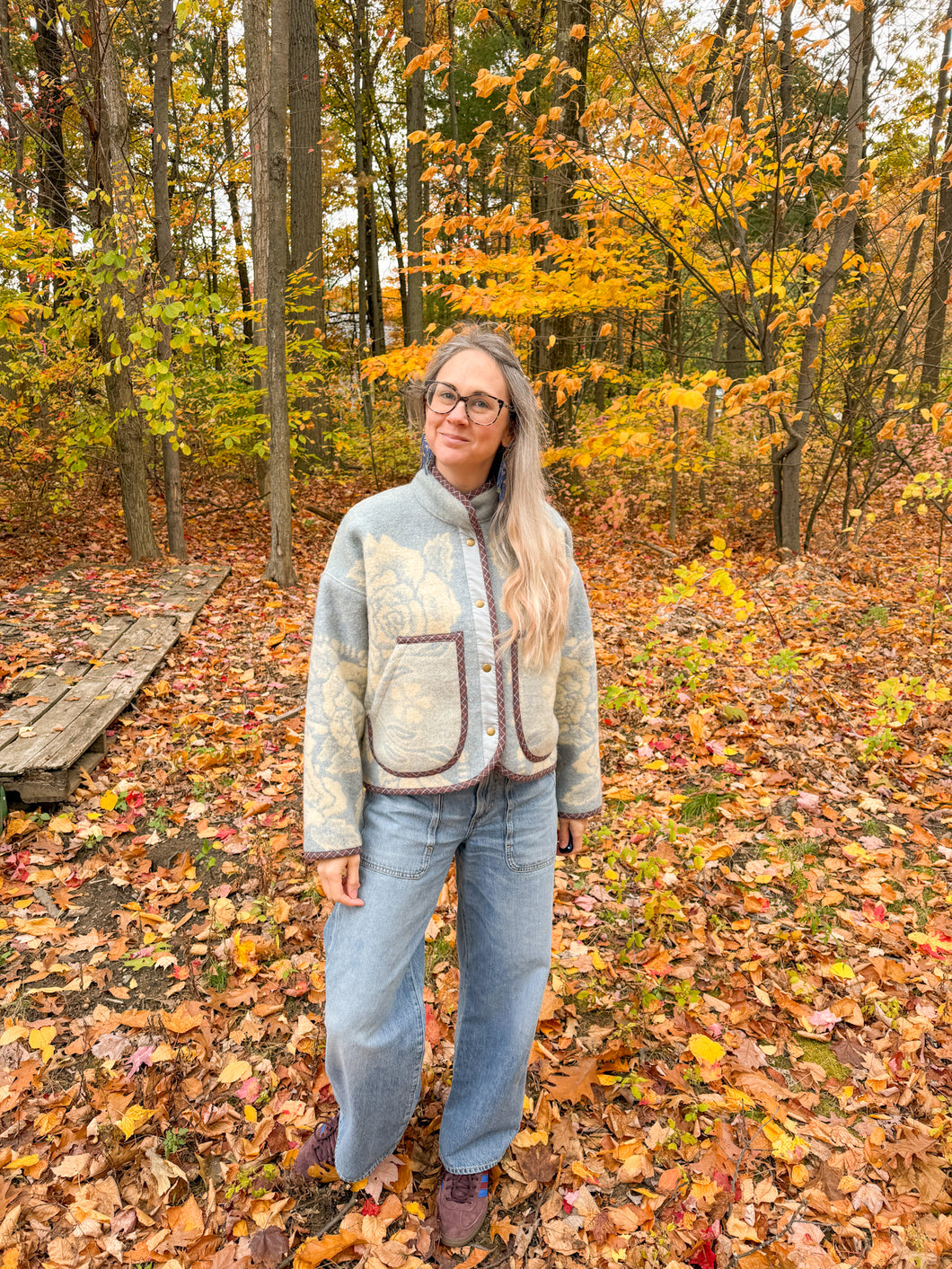 One-of-a-Kind: Golden Dawn Wool Blanket Flora Jacket (S)