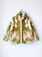 Load image into Gallery viewer, One-of-a-Kind: Deep Green and Orange Floral Burst Ukrainian Blanket Hooded Flora Jacket (L)
