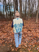 Load image into Gallery viewer, One-of-a-Kind: Ukrainian Blue Floral Wool Blanket Vest (L/XL)
