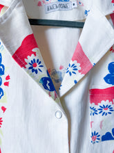 Load image into Gallery viewer, One-of-a-Kind: Vintage Blue Hollyhock Tablecloth Shaftsbury Shirt (M)
