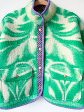 Load image into Gallery viewer, One-of-a-Kind: Green Floral Ukrainian Blanket Flora Jacket (S)
