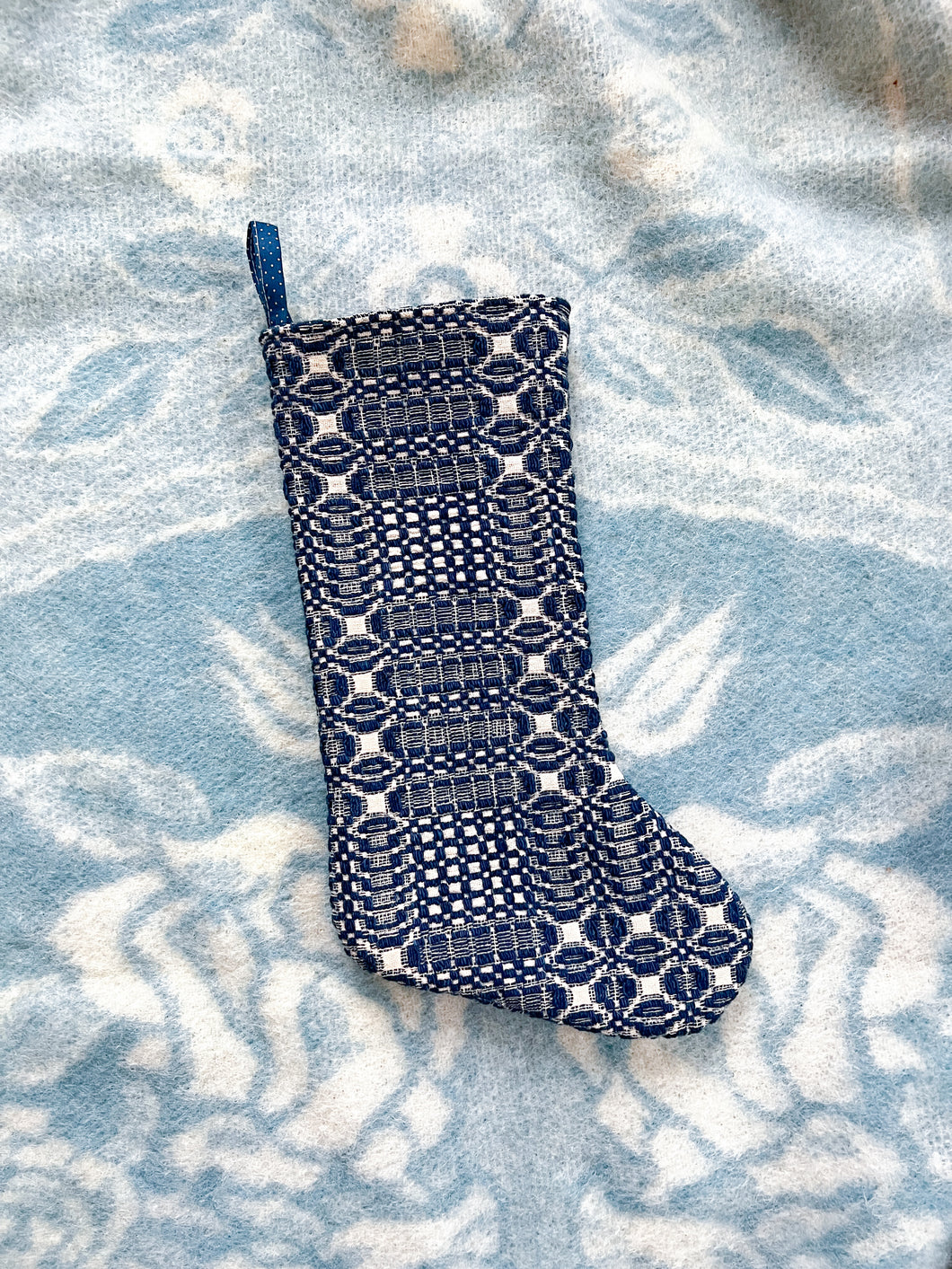 One-of-a-Kind: Navy/Cream Antique Coverlet Stocking