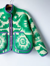 Load image into Gallery viewer, One-of-a-Kind: Green Geometric Floral Ukrainian Blanket Flora Jacket (S)
