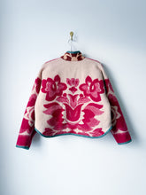 Load image into Gallery viewer, One-of-a-Kind: Burgundy and Rust Colorblock Floral Wool Ukrainian Blanket Flora Jacket (S)
