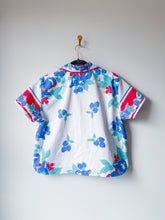 Load image into Gallery viewer, One-of-a-Kind: Tutti Blue Frutti Vintage Tablecloth Shaftsbury Shirt (S)
