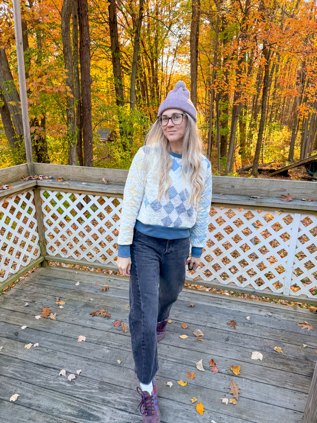 One-of-a-Kind: 16 Patch Quilt Pullover (M)