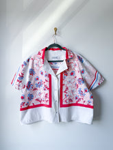 Load image into Gallery viewer, One-of-a-Kind: Vintage Periwinkle Floral Tablecloth Shaftsbury Shirt (L)

