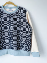 Load image into Gallery viewer, One-of-a-Kind: Navy and Cream Coverlet French Terry Pullover (XL)
