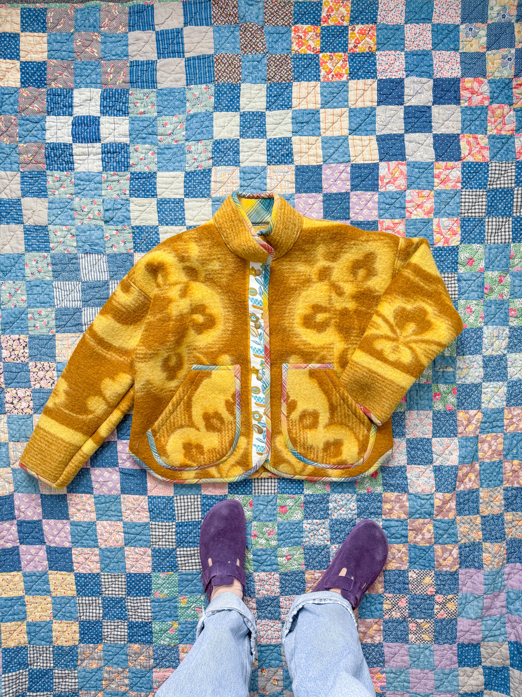 One-of-a-Kind: Ochre Floral Ukrainian Blanket Flora Jacket (M)