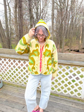Load image into Gallery viewer, One-of-a-Kind: Green and Tan Floral Ukrainian Blanket Hooded Flora Jacket (S)
