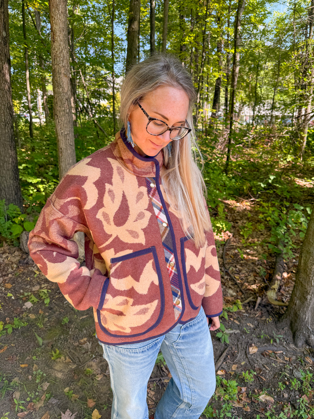 One-of-a-Kind: Brown and Tan Floral Vintage Ukrainian Blanket Flora Jacket (M)