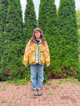 Load image into Gallery viewer, One-of-a-Kind: Orange and Green Floral Ukrainian Blanket Hooded Flora Jacket (L)
