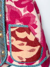 Load image into Gallery viewer, One-of-a-Kind: Burgundy and Rust Colorblock Floral Wool Ukrainian Blanket Flora Jacket (S)
