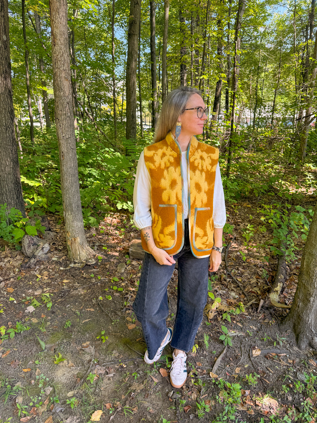 One-of-a-Kind: Goldenrod Floral Vintage Blanket Vest (L/XL)