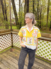 Load image into Gallery viewer, One-of-a-Kind: Yellow/pink/mauve Floral Vintage Tablecloth Shaftsbury Shirt (M)
