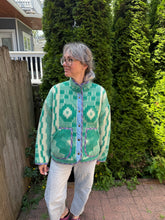 Load image into Gallery viewer, One-of-a-Kind: Green Geometric Ukrainian Blanket Flora Jacket (S)
