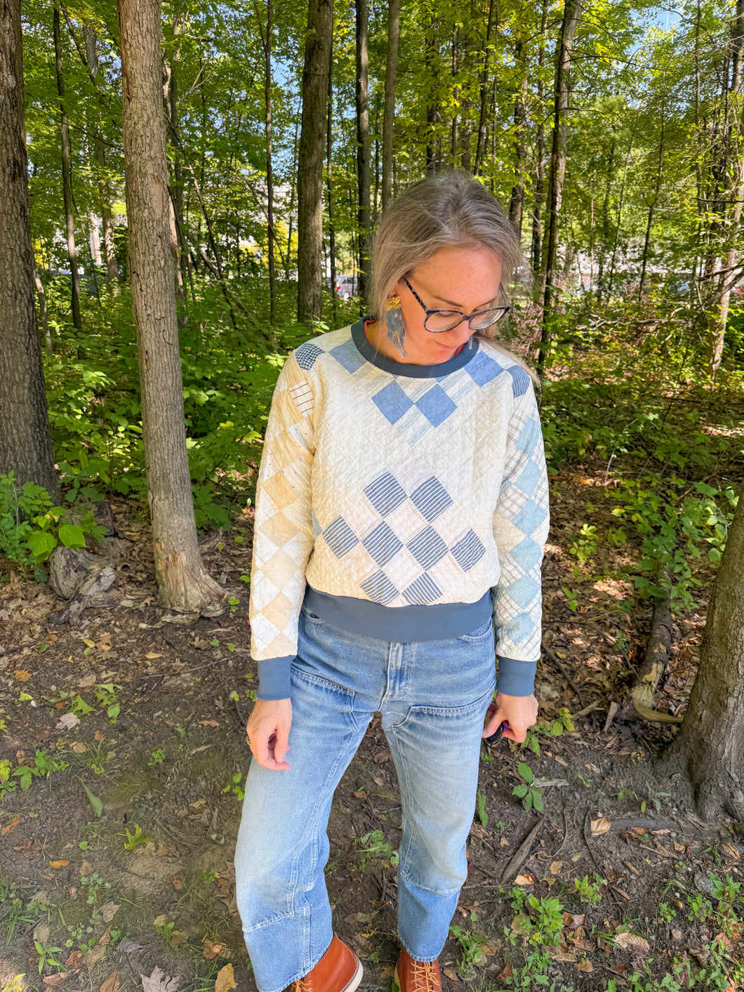 One-of-a-Kind: 16 Patch Quilt Pullover (M)