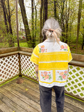 Load image into Gallery viewer, One-of-a-Kind: Yellow/pink/mauve Floral Vintage Tablecloth Shaftsbury Shirt (M)
