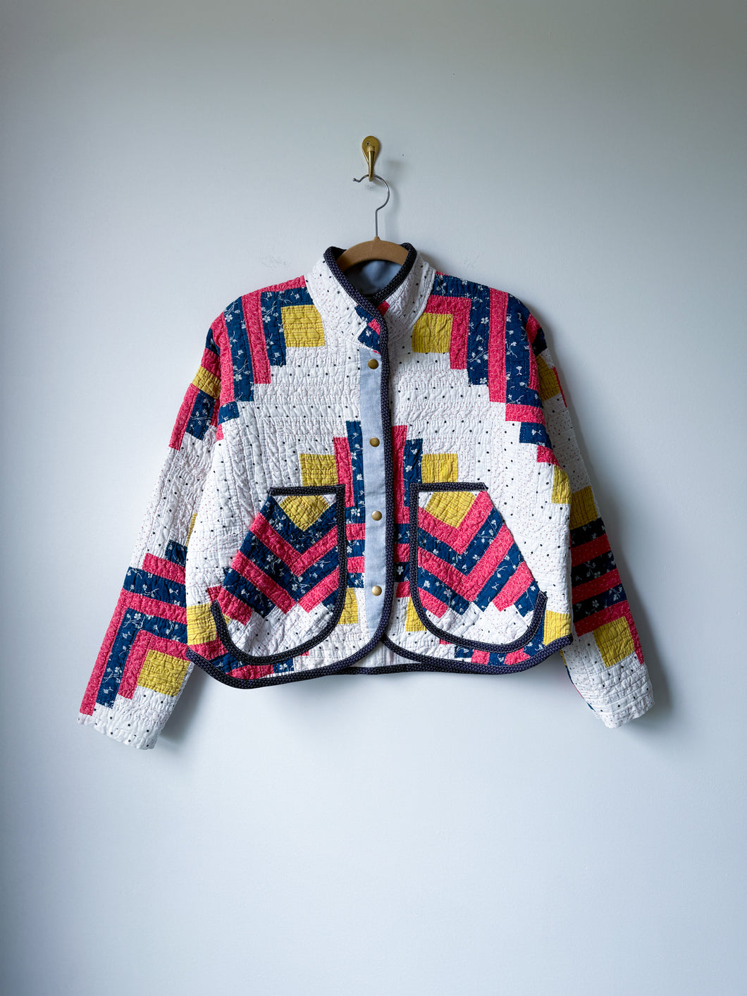 One-of-a-Kind: Indigo and Berry Log Cabin Flora Jacket (S)