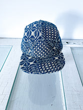 Load image into Gallery viewer, One-of-a-Kind: Navy and Cream Antique Coverlet 5 Panel Hat
