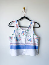 Load image into Gallery viewer, One-of-a-Kind: Vintage Pink and Blue Floral Tablecloth Pearl Snap Tank (S)
