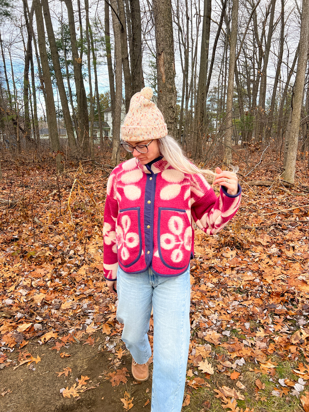 One-of-a-Kind: Fuchsia Berry Ukrainian Wool Blanket Flora Jacket (S)