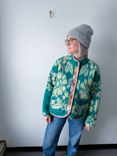 Load image into Gallery viewer, One-of-a-Kind: Turquoise Floral Ukrainian Blanket Flora Jacket (M)
