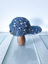 Load image into Gallery viewer, One-of-a-Kind: Navy and Cream Antique Coverlet 5 Panel Hat
