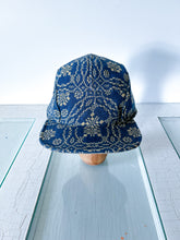 Load image into Gallery viewer, One-of-a-Kind: Navy and Cream Antique Coverlet 5 Panel Hat
