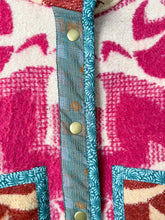 Load image into Gallery viewer, One-of-a-Kind: Burgundy and Rust Colorblock Floral Wool Ukrainian Blanket Flora Jacket (S)
