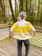 Load image into Gallery viewer, One-of-a-Kind: Yellow/pink/mauve Floral Vintage Tablecloth Shaftsbury Shirt (L)
