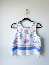 Load image into Gallery viewer, One-of-a-Kind: Vintage Pink and Blue Floral Tablecloth Pearl Snap Tank (S)
