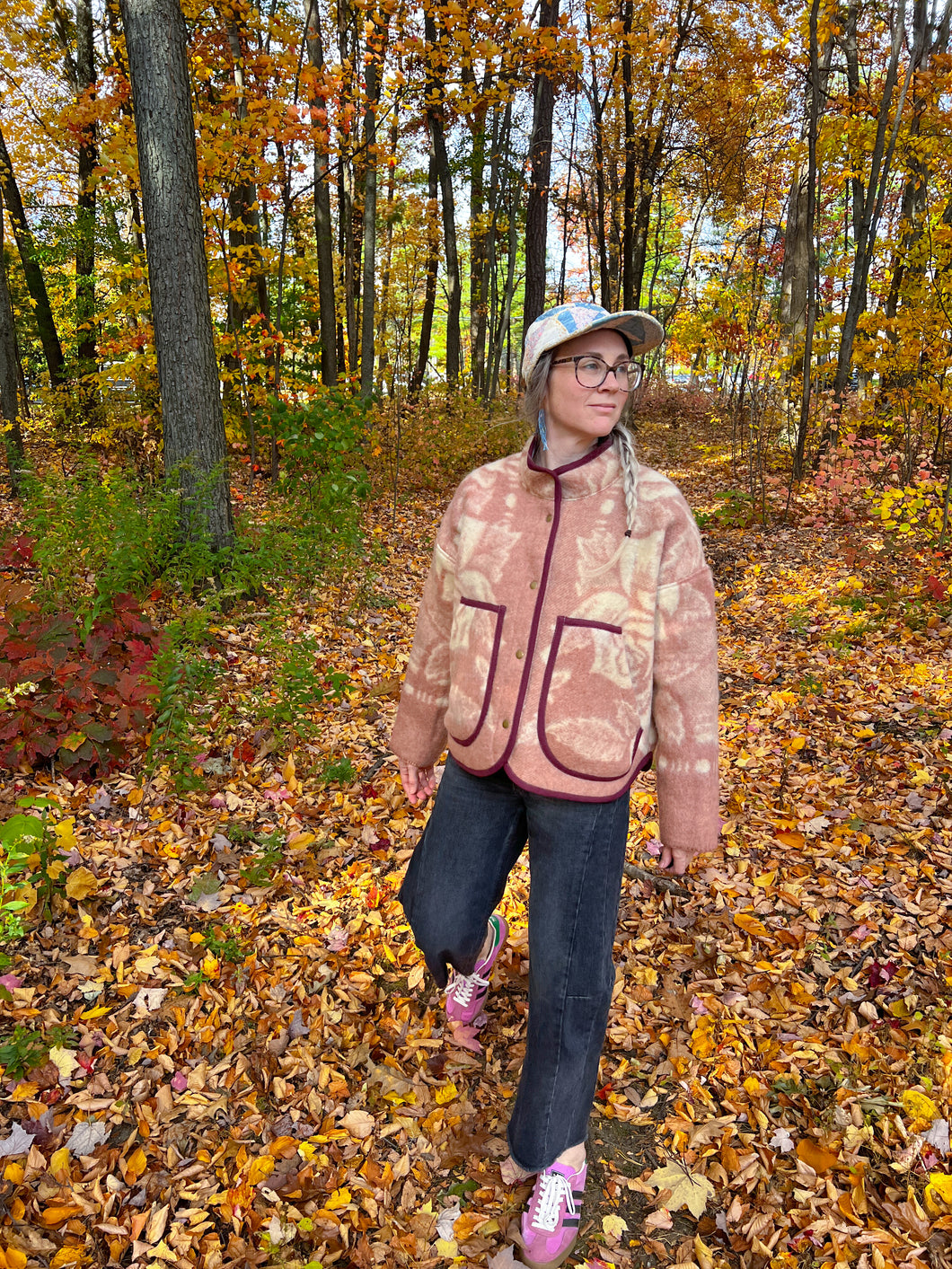 One-of-a-Kind: Orr Health Tan/Dusty Rose Wool Blanket Flora Jacket (M)