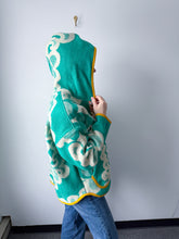 Load image into Gallery viewer, One-of-a-Kind: Kelly Green Floral Wool Ukrainian Blanket Hooded Flora Jacket (L)

