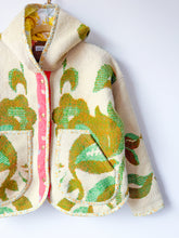 Load image into Gallery viewer, One-of-a-Kind: Green and Tan Floral Ukrainian Blanket Hooded Flora Jacket (S)
