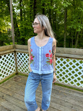 Load image into Gallery viewer, One-of-a-Kind: Vintage Rose Tablecloth Pearl Snap Tank (S)
