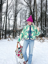 Load image into Gallery viewer, One-of-a-Kind: Kelly Green Floral Ukrainian Wool Blanket Flora Jacket (S)
