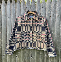 Load image into Gallery viewer, One-of-a-Kind: Overshot Coverlet Cropped Coat (navy/cream/lavender)
