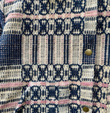 Load image into Gallery viewer, One-of-a-Kind: Overshot Coverlet Cropped Coat (navy/cream/lavender)
