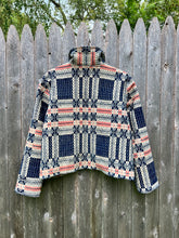 Load image into Gallery viewer, One-of-a-Kind: Overshot Coverlet Cropped Coat (navy/cream/pink)
